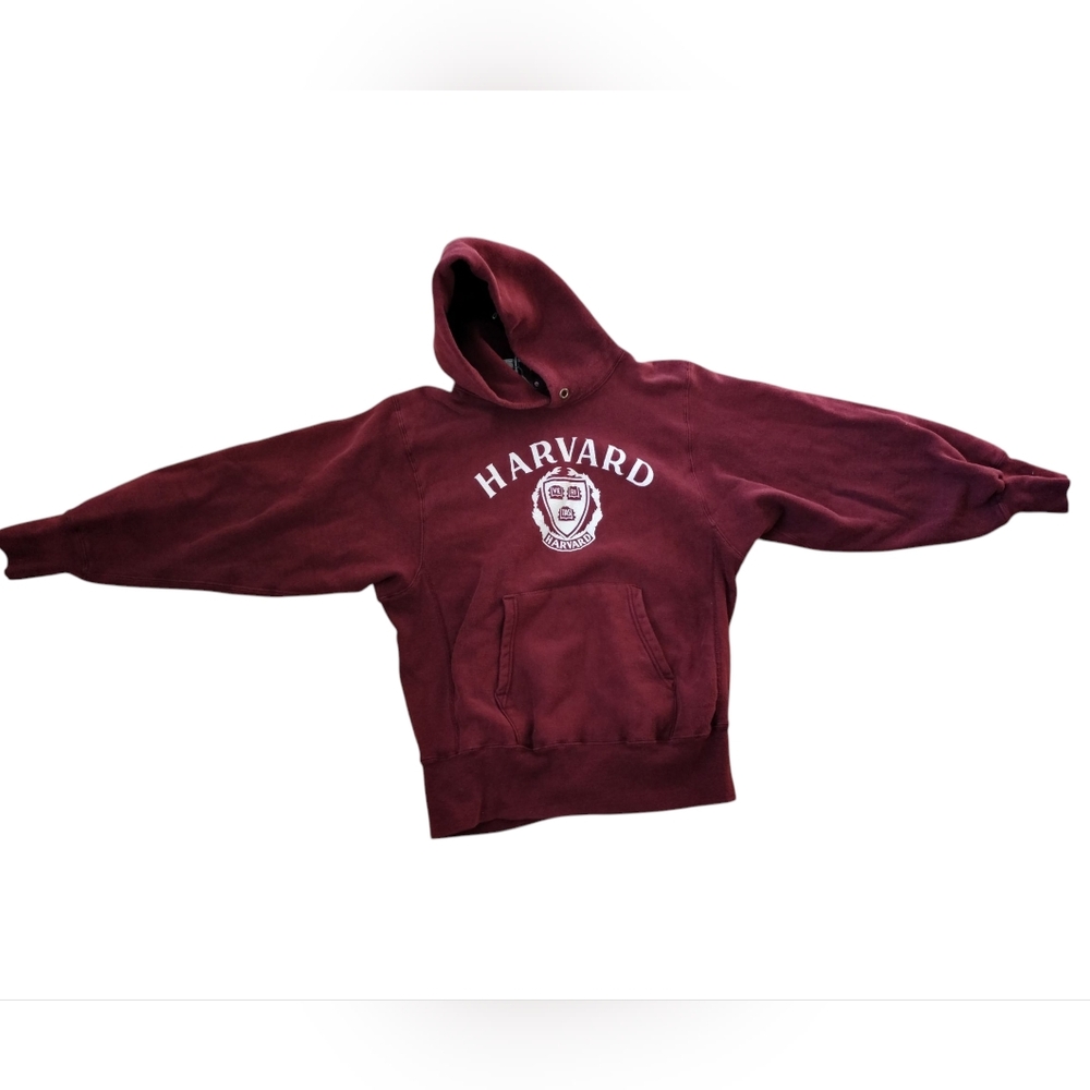 Vtg 80s Harvard Hoodie Champion Reverse Weave Warmup M No Drawstring USA